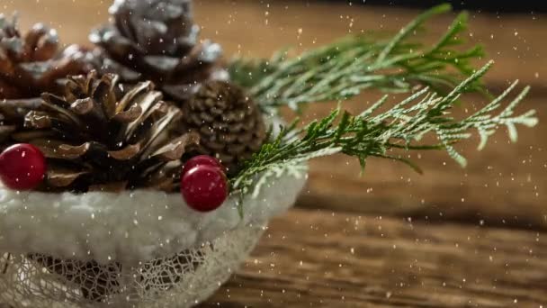 Composto Digital Neve Caindo Com Decorações Natal — Vídeo de Stock