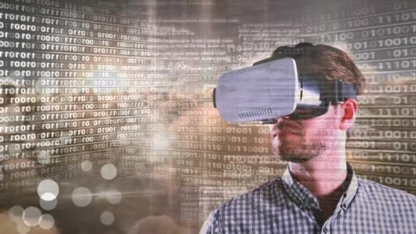Digital Composite Code Technology Interface Virtual Reality Headset Man — Stock Video