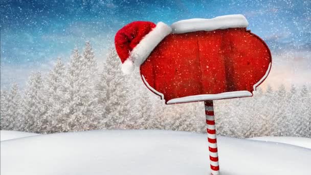 赤い空白記号と冬のシーンを雪で映像の合成 — ストック動画