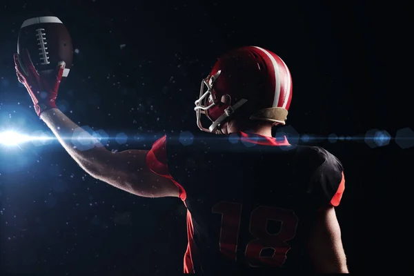 Rear View American Football Player Helmet Holding Rugby Ball — Stock Photo, Image