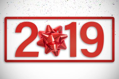 Renkli konfeti kırmızı 2019 işaret karşı uçan 