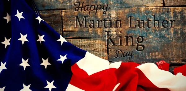Feliz Día Martin Luther King Contra Bandera Americana Una Mesa — Foto de Stock