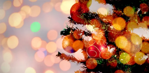 Composite Image Christmas Balls Hanging Christmas Tree — Stock Photo, Image