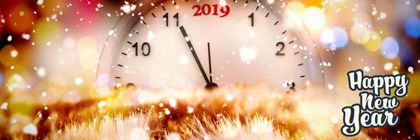 Szczęśliwego Nowego Roku Przed Boże Narodzenie Światła Żółte Kółko Zegar — Zdjęcie stockowe