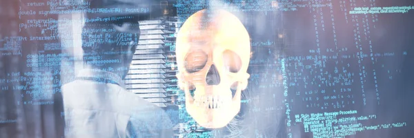 Dati Blu Contro Cranio Umano Arancione — Foto Stock