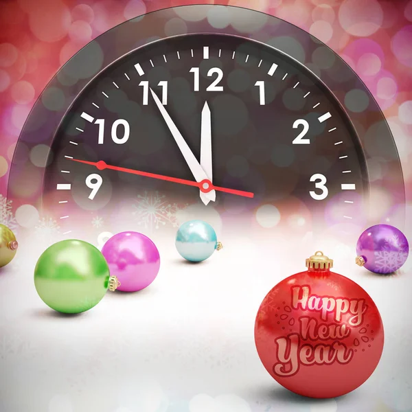 Happy New Year Christmas Balls Clock — Stock Photo, Image