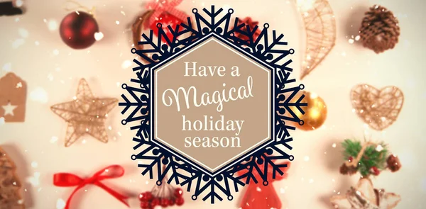 Snowflake Have Magical Holiday Season Aligned Christmas Decorations — Stock Photo, Image