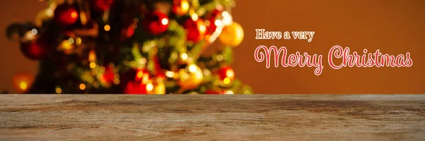 Fából Készült Asztal Ellen Karácsonyfa Dekoráció — Stock Fotó