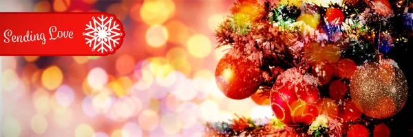 Banner Verzenden Liefde Tegen Kerstmis Gele Cirkel Lichten — Stockfoto