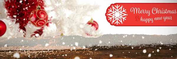 Banner Merry Christmas Proti Červené Bílé Vánoční Dekorace — Stock fotografie