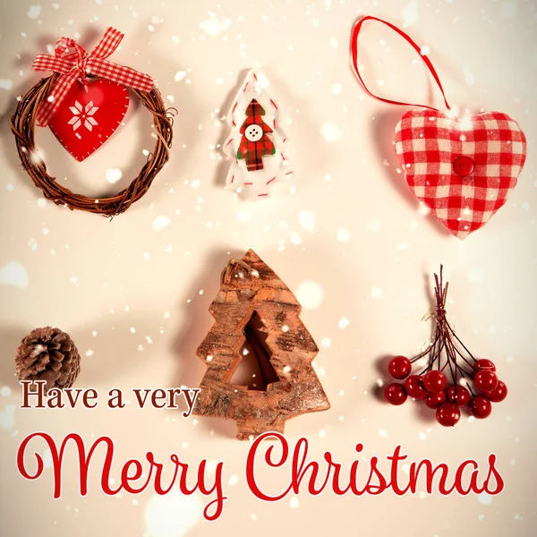 Karácsonyi Kártya Ellen Két Sort Karácsonyi Díszek — Stock Fotó