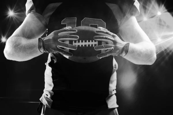 Mid Section American Football Player Helmet Holding Rugby Ball Stock Picture