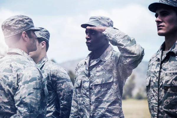 Military Trainer Giving Training Military Soldiers Boot Camp — Stock Photo, Image