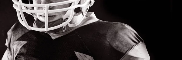 Close Dari American Football Player Helm Standing Black Background — Stok Foto