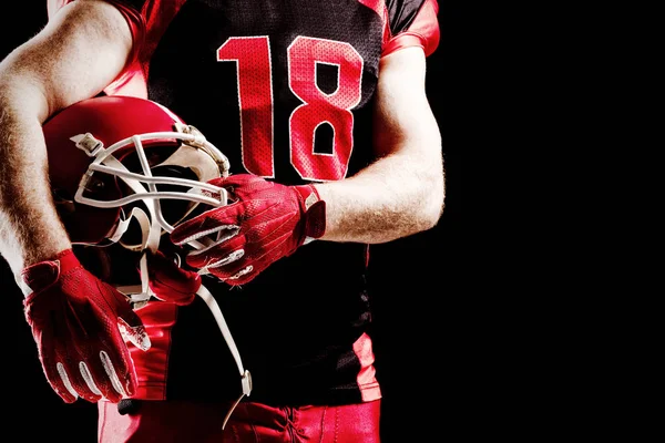 Seção Média Jogador Futebol Americano Segurando Capacete Rugby — Fotografia de Stock