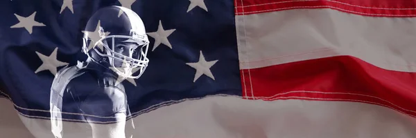 Marco Completo Bandera Americana Arrugada Contra Jugador Fútbol Americano Casco —  Fotos de Stock