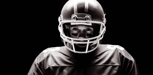 Rögbi Sisak Fekete Háttér Ellenében Állandó Amerikaifutball Játékos — Stock Fotó