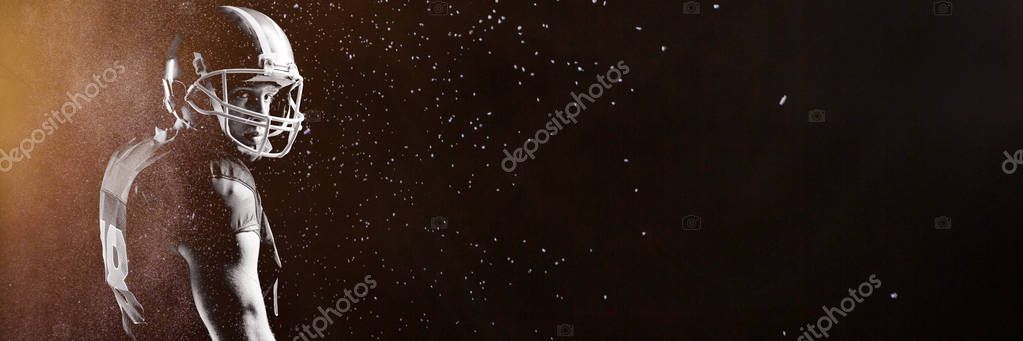 Digitally Generated Image Powder American Football Player Helmet Standing Black Stock Picture