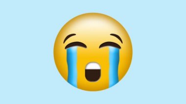 Mavi arka plan için sosyal medya büyük gözyaşı akış ile emoji ağlıyor