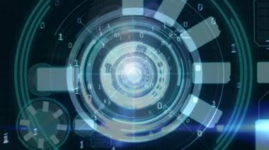 Dijital animasyon bilgisayar ikili kodlama ve arayüzü. Arka plan mavi grafikte parlayan