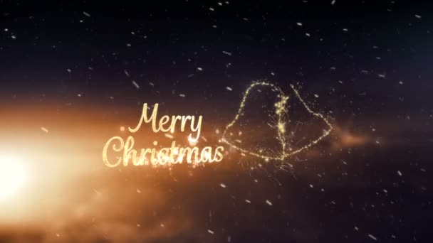 Glowing Gold Christmas Message Snow Night Sky Magical Sky Snow — Stock Video