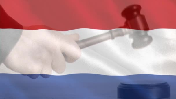 Digital Animation Netherland Flag Gavel Banging Sounding Block — Stock Video