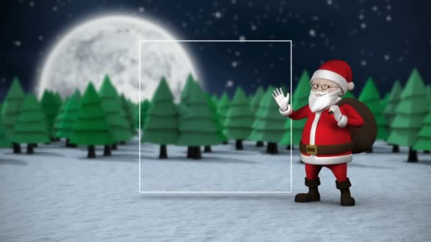 Carino Animazione Santa Che Mostra Spazio Copia Messaggio Natale Nella — Video Stock