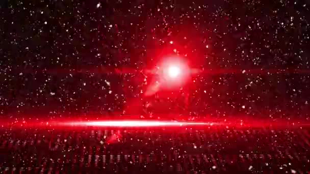 赤色レーザー ライト テキスト クリスマスとクリスマス ツリー クリスマス アニメーション 暗い背景上の雪 — ストック動画