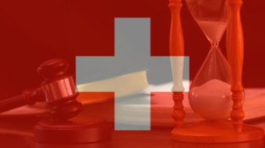 Dijital animasyon İsviçre bayrağı. Sondaj blokta Yargıç beceriyor tokmak