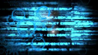 Dijital animasyon arabirimi ekran ve kodlama. Siyah arka planda hareketli veri