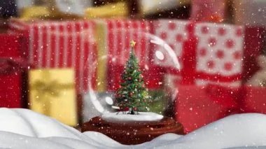 Kar küresi Noel ağacı Noel animasyon. Kar Noel hediyesi karşı düşen