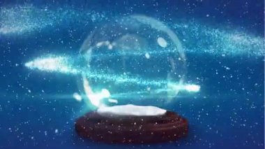 Mavi glitter dijital animasyon video kar dünya çapında hareketli dalga parıldıyor. Mavi arka planı düşen kar
