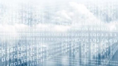 Dijital animasyon ikili teknoloji kod. Hareketli arka planda bulutlar 