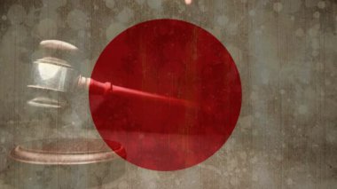 Dijital olarak Japon bayrağı bileşimi. Sondaj blokta Yargıç beceriyor tokmak
