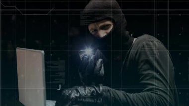 Dijital animasyon laptop Hack Hacker. Arka plan dijital programlama kodları 