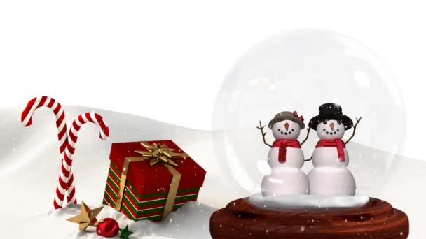 Carino Animazione Natalizia Coppia Pupazzo Neve Regalo Natale Nel Paesaggio — Video Stock