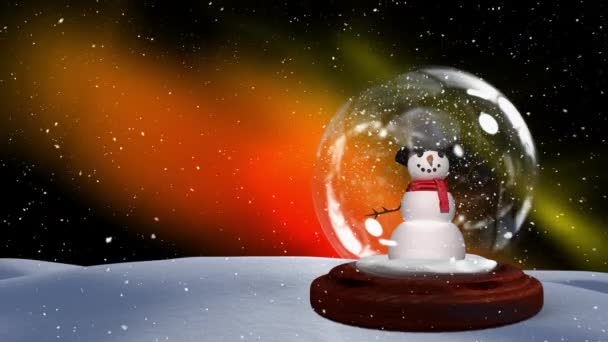 Animation Noël Couple Bonhomme Neige Sur Paysage Enneigé Neige Tombe — Video