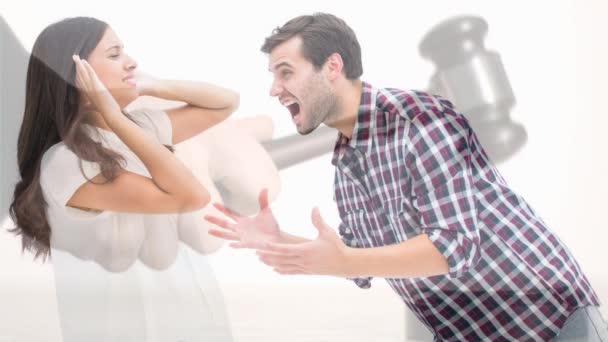 Animación Digital Pareja Peleando Martillo Jueces Martillo Golpeando Contra Pareja — Vídeos de Stock