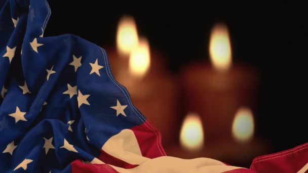 Animación Digital Bandera Americana Arrugada Contra Velas Encendidas Encender Velas — Vídeos de Stock