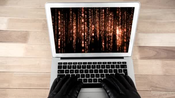 Animazione Digitale Hacker Utilizzando Computer Portatile Luci Luminose Sullo Schermo — Video Stock