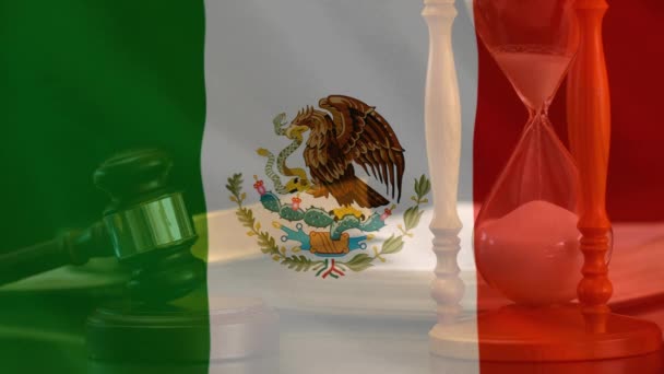Animación Digital Bandera Mexicana Mazo Jueces Martillo Golpeando Contra Bandera — Vídeo de stock