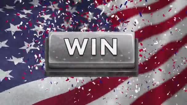 Conceptual Digital Animation Showing Victory Elections Confetti American Flag Win — Stock Video