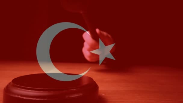 Digital Animation Turkey Flag Judge Banging Gavel Sounding Block — Stock Video