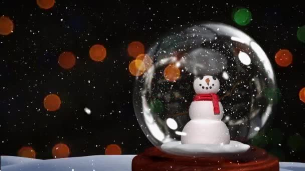 Carino Animazione Natalizia Coppia Pupazzo Neve Sullo Sfondo Bokeh Neve — Video Stock