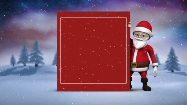 Cute Santa Animation Showing Copy Space Christmas Magical Forest Snow — Stock Video