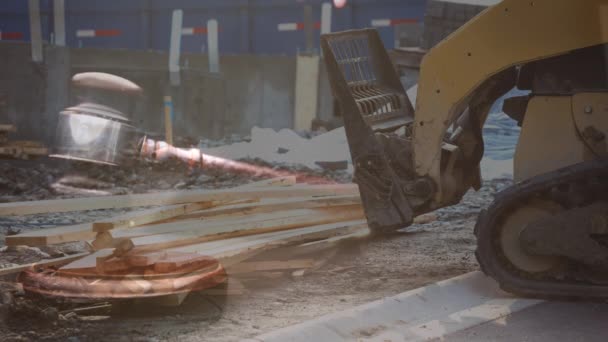 Digital Composite Jcb Machine Construction Site Judges Banging Gavel Sounding — Stock Video