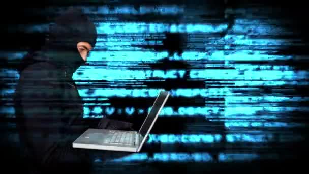 Animação Digital Hackers Usando Laptop Data Center Código Tecnologia Binária — Vídeo de Stock