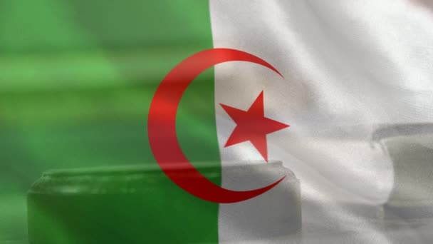 Digital Zusammengesetzt Aus Algerischer Fahne Und Hammer Richter Knallen Auf — Stockvideo