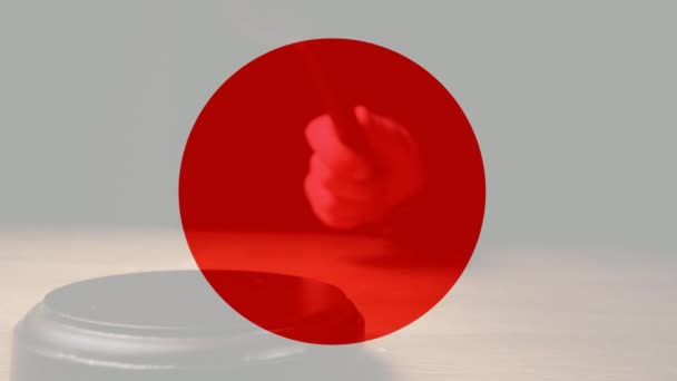 Dijital Animasyon Japon Bayrağı Sondaj Blokta Yargıç Beceriyor Tokmak — Stok video