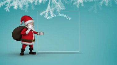 Şirin Santa animasyon gösteren kopya alanı çerçeve Noel mesajı mavi kar tanesi arka plan için tebrik ile